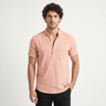Maglia Henley uomo a maniche corte in cotone e lino