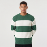 Maglione uomo girocollo a righe verdi e crema