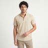 Maglia Henley uomo a maniche corte in cotone e lino