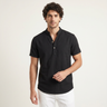 Maglia Henley uomo a maniche corte in cotone e lino
