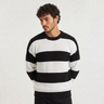 Maglione uomo girocollo a righe, taglio rilassato