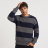 Maglione uomo girocollo a righe, taglio rilassato