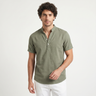 Maglia Henley uomo a maniche corte in cotone e lino