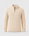Maglione uomo a trecce in maglia spessa con mezza zip