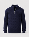 Maglione uomo a trecce in maglia spessa con mezza zip