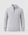 Maglione uomo a trecce in maglia spessa con mezza zip