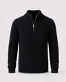 Maglione uomo a trecce in maglia spessa con mezza zip
