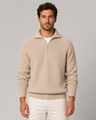 Maglione uomo a coste con dettagli a trecce e mezza zip