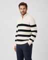 Maglione uomo a righe in maglia a coste con mezza zip