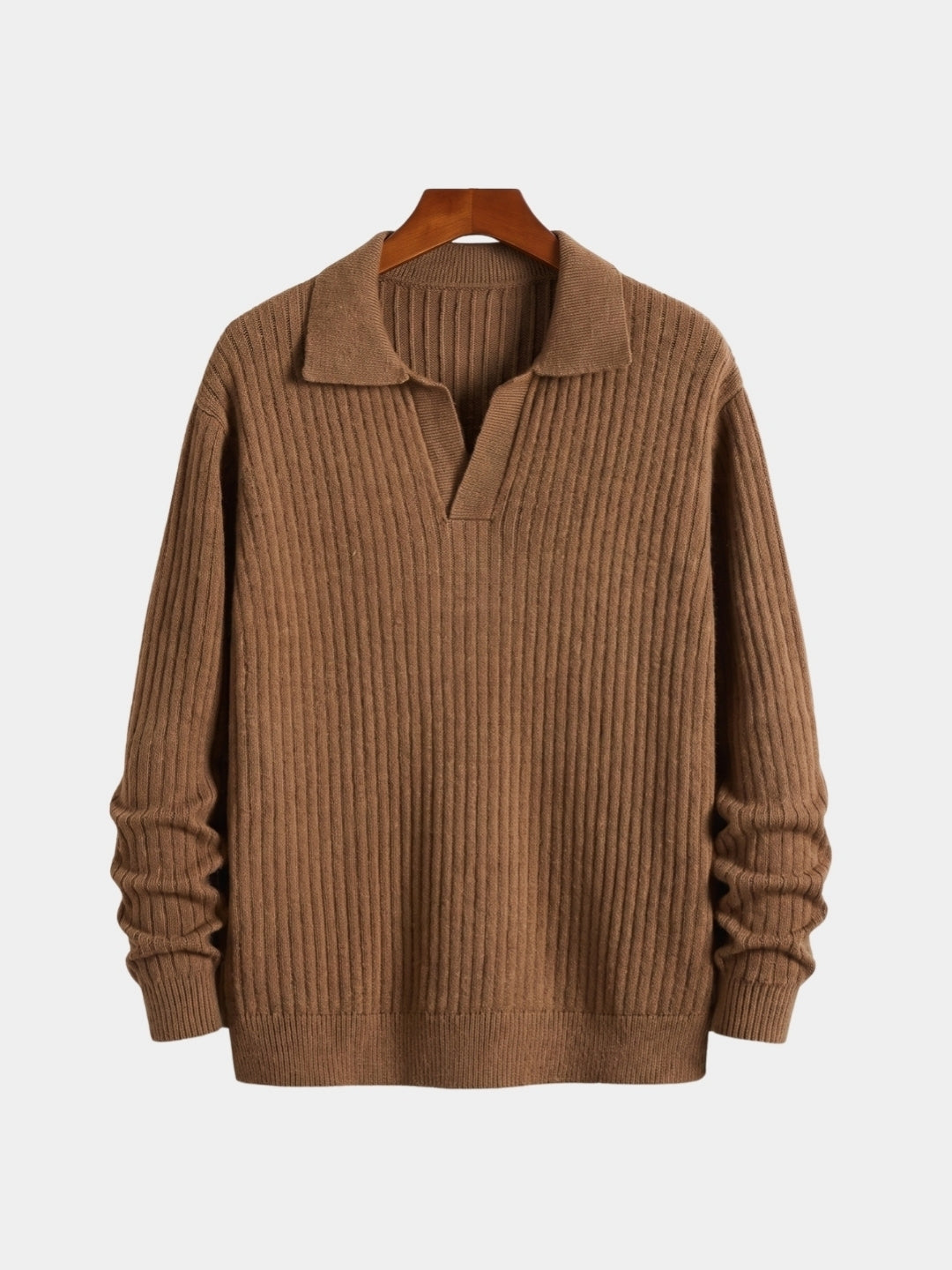 Pullover a coste con colletto polo e scollo a V - Aurelio Club