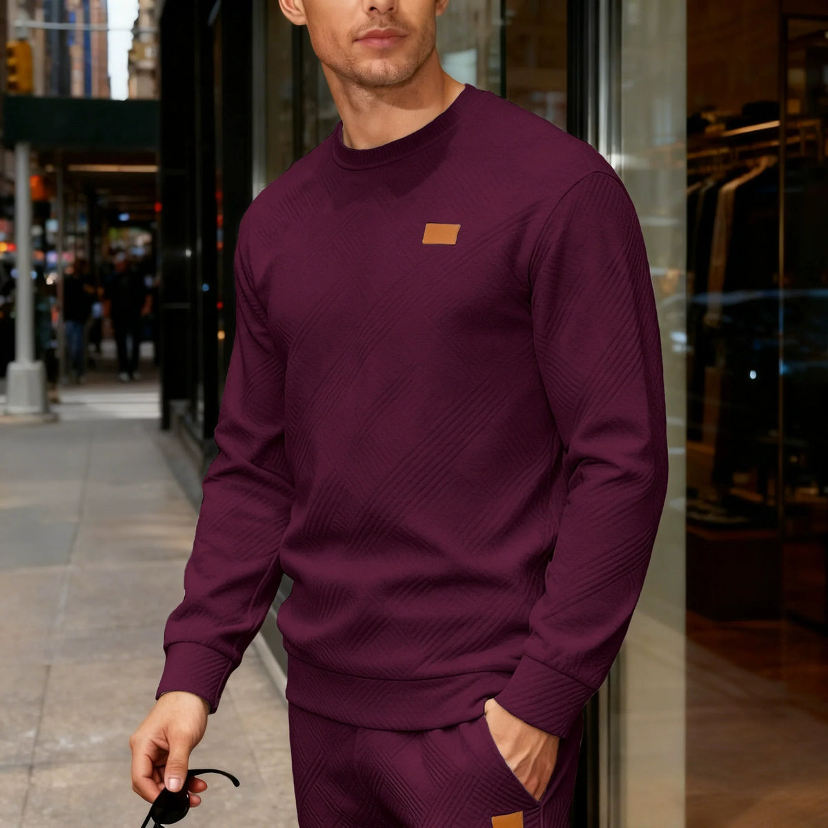 Pullover uomo girocollo con maglia geometrica