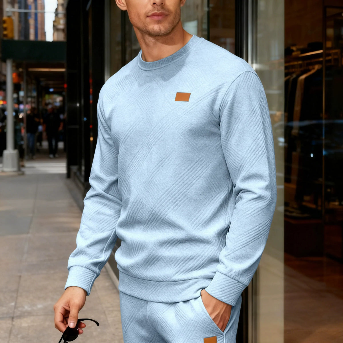 Pullover uomo girocollo con maglia geometrica