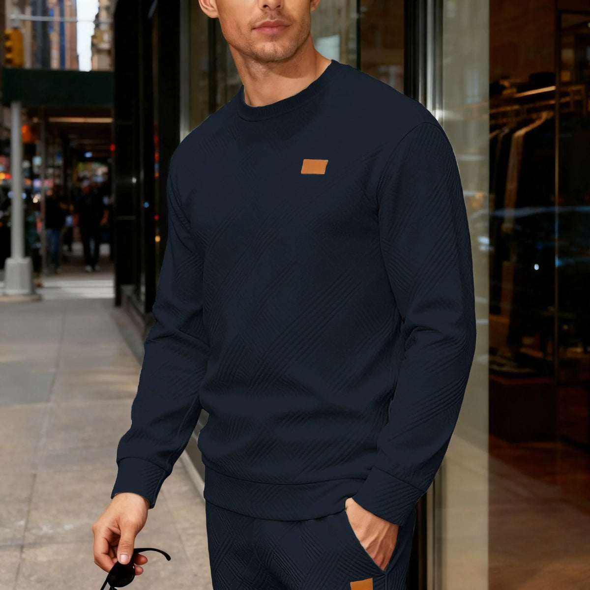 Pullover uomo girocollo con maglia geometrica