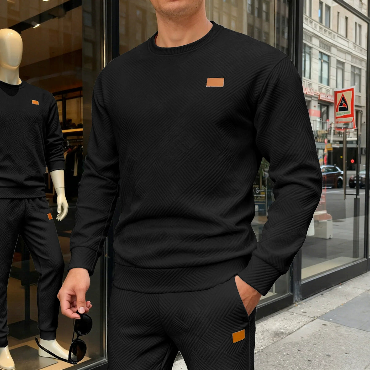 Pullover uomo girocollo con maglia geometrica