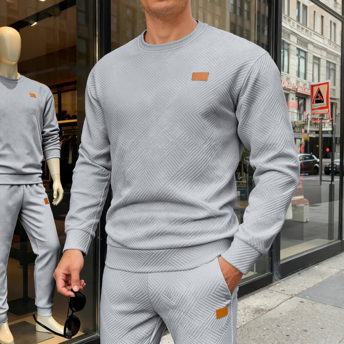 Pullover uomo girocollo con maglia geometrica