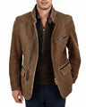 Giacca field uomo in camoscio con zip a doppio cursore
