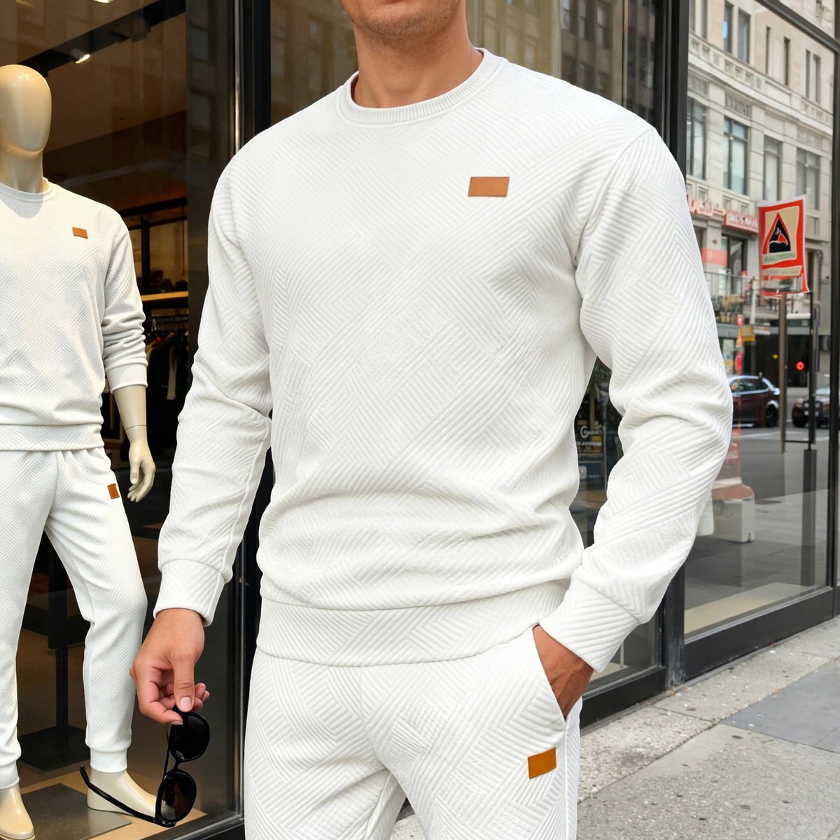 Pullover uomo girocollo con maglia geometrica
