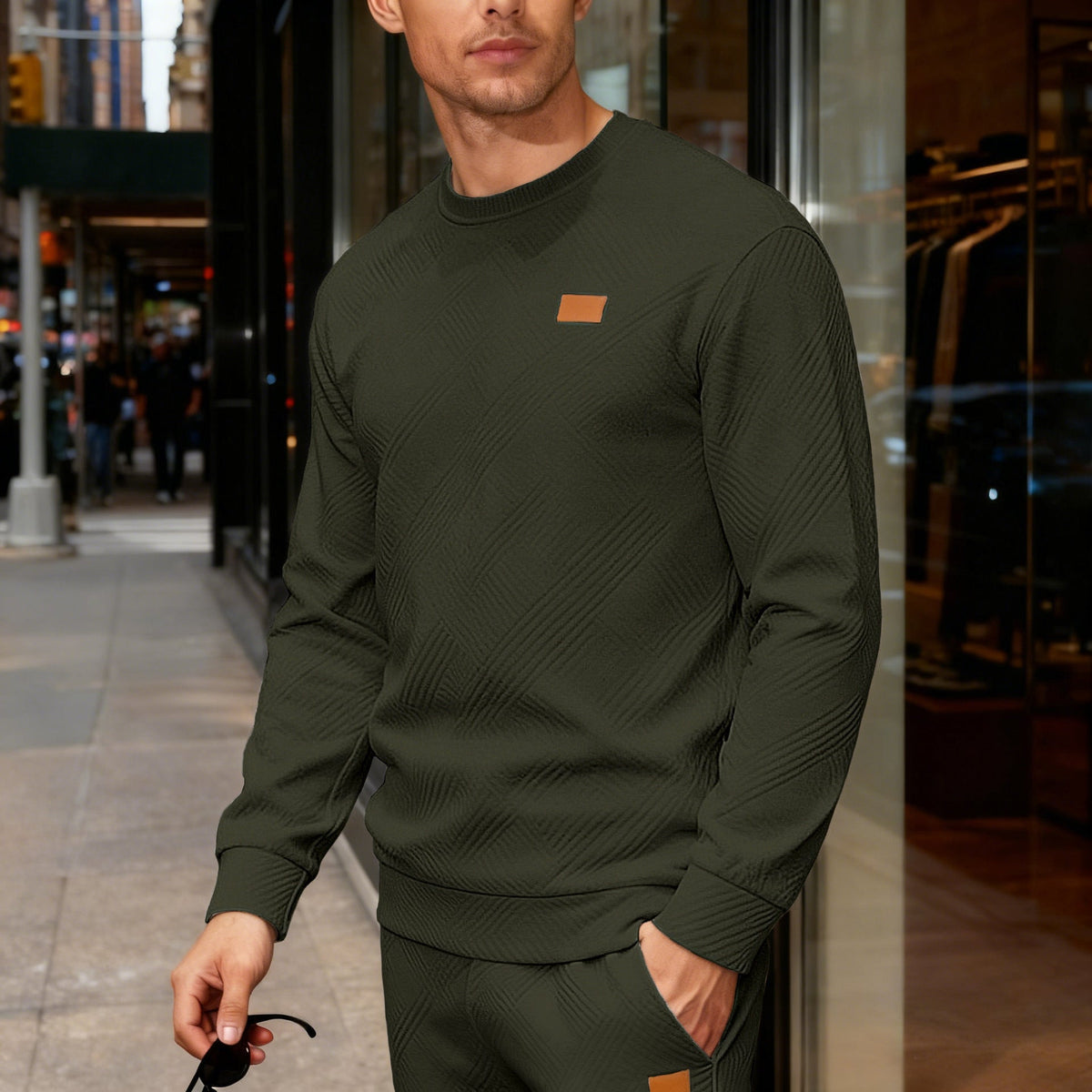 Pullover uomo girocollo con maglia geometrica