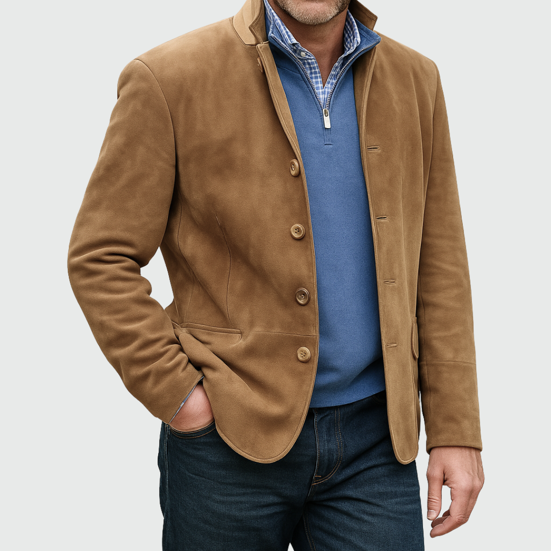 Blazer uomo con finitura scamosciata e bottoni