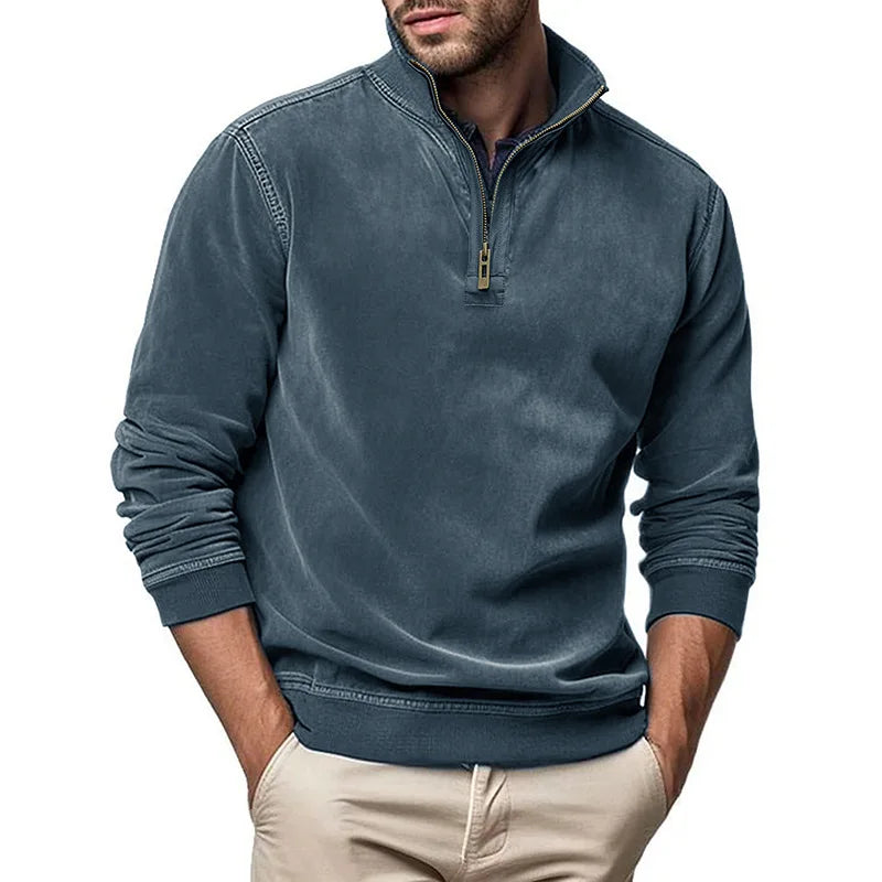 Pullover uomo in maglia strutturata con mezza zip