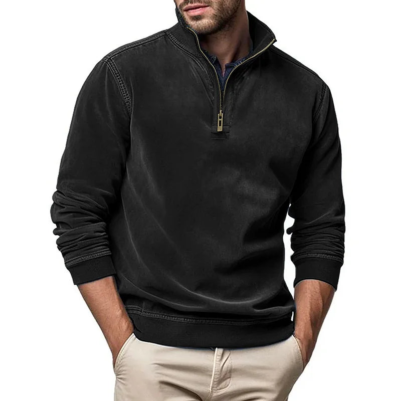 Pullover uomo in maglia strutturata con mezza zip