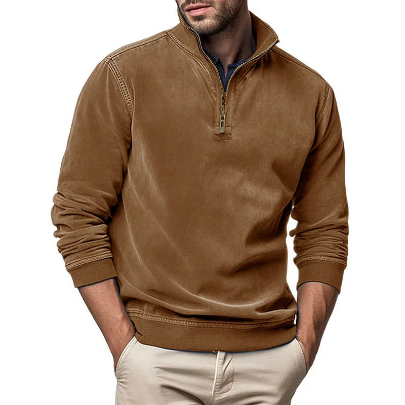 Pullover uomo in maglia strutturata con mezza zip