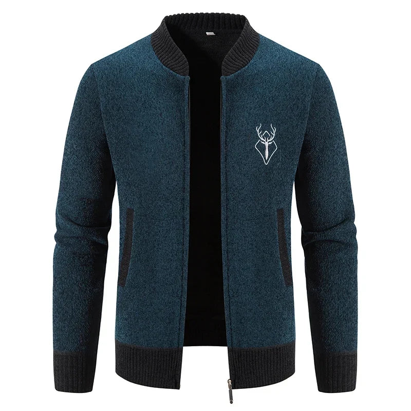 Cardigan uomo con zip e motivo cervo