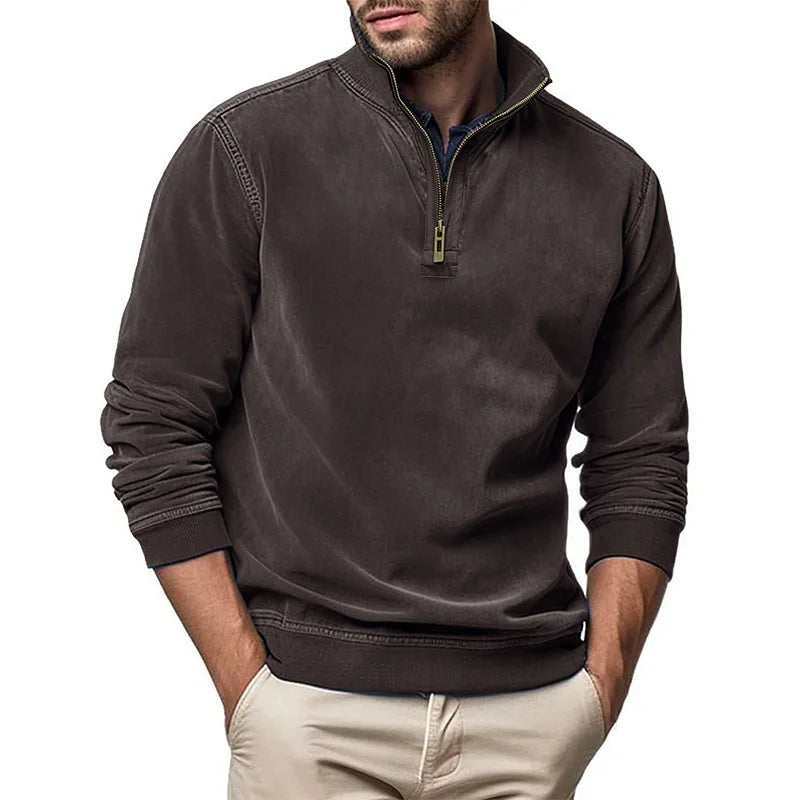 Pullover uomo in maglia strutturata con mezza zip