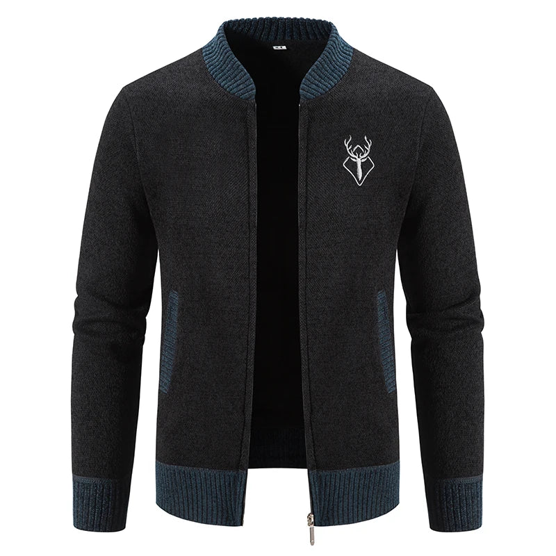 Cardigan uomo con zip e motivo cervo