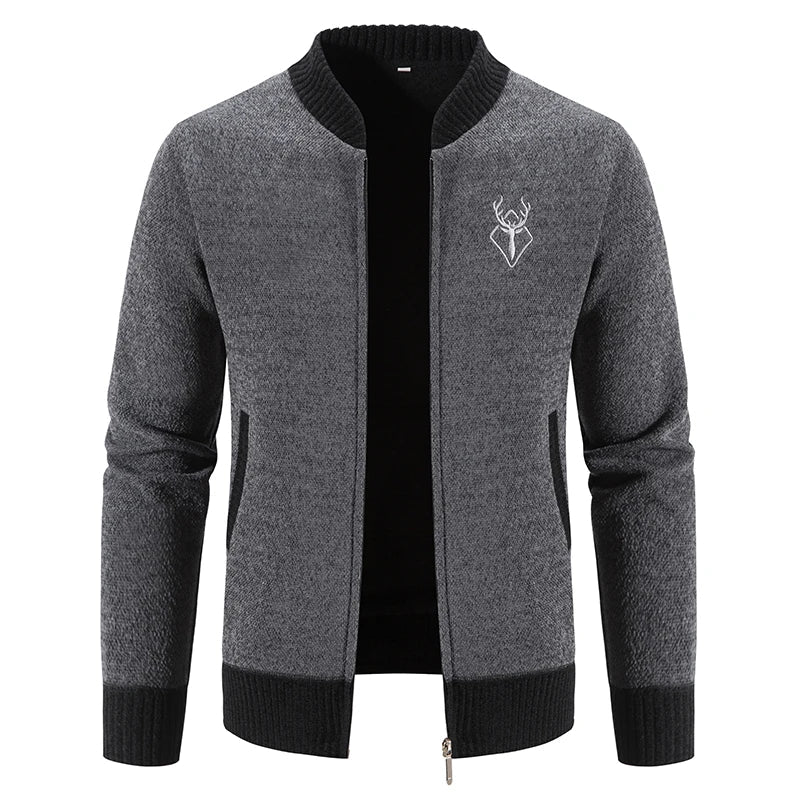 Cardigan uomo con zip e motivo cervo