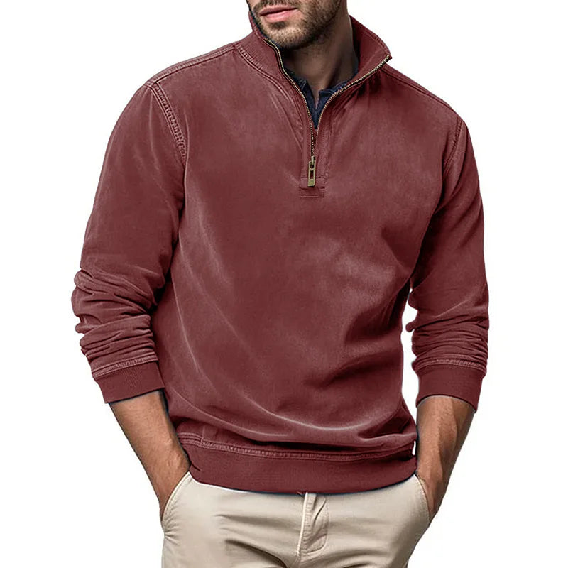 Pullover uomo in maglia strutturata con mezza zip