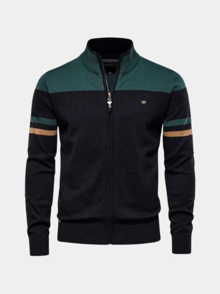 Cardigan in misto cotone con collo alto e zip - Aurelio Club
