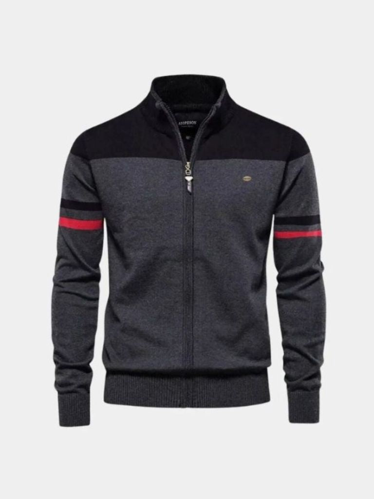 Cardigan in misto cotone con collo alto e zip - Aurelio Club