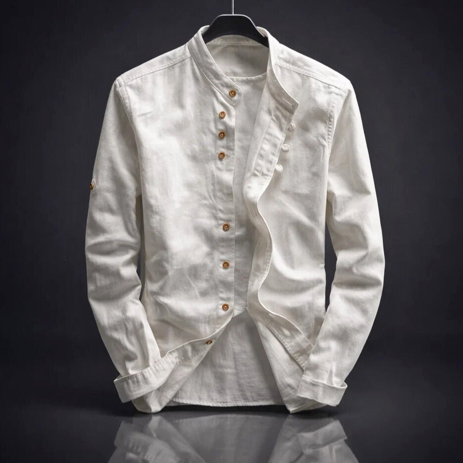 Camicia uomo in cotone con collo alla coreana