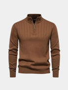 Pullover in misto cotone a righe verticali con zip corta - Aurelio Club