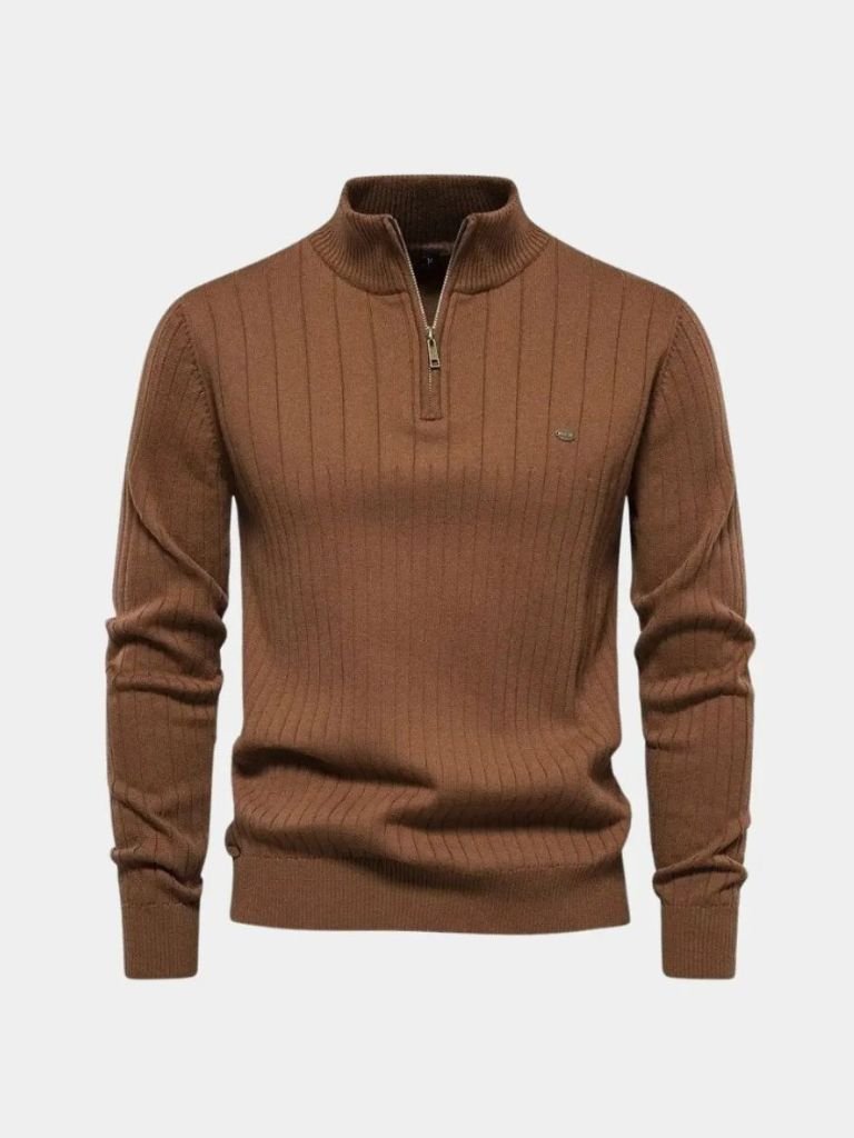 Pullover in misto cotone a righe verticali con zip corta - Aurelio Club