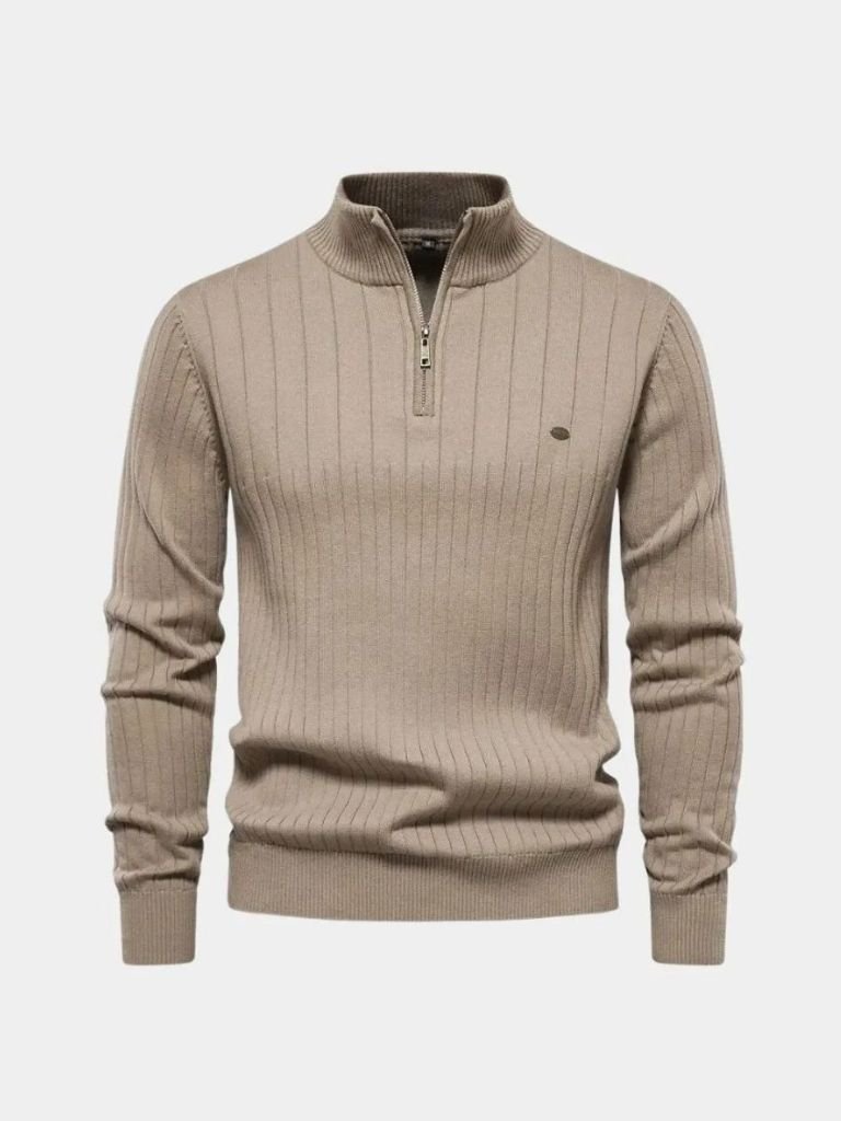 Pullover in misto cotone a righe verticali con zip corta - Aurelio Club