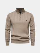 Pullover in misto cotone a righe verticali con zip corta - Aurelio Club