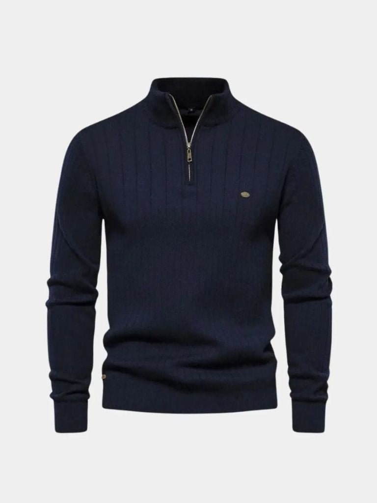 Pullover in misto cotone a righe verticali con zip corta - Aurelio Club