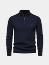 Pullover in misto cotone a righe verticali con zip corta - Aurelio Club