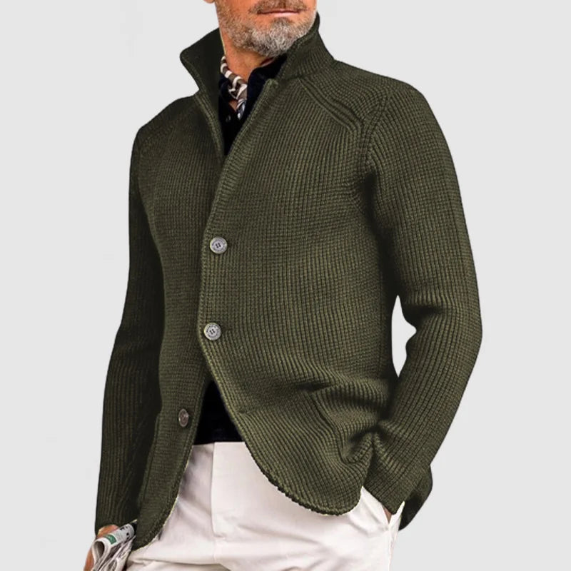 Cardigan uomo in maglia con collo alto e bottoni