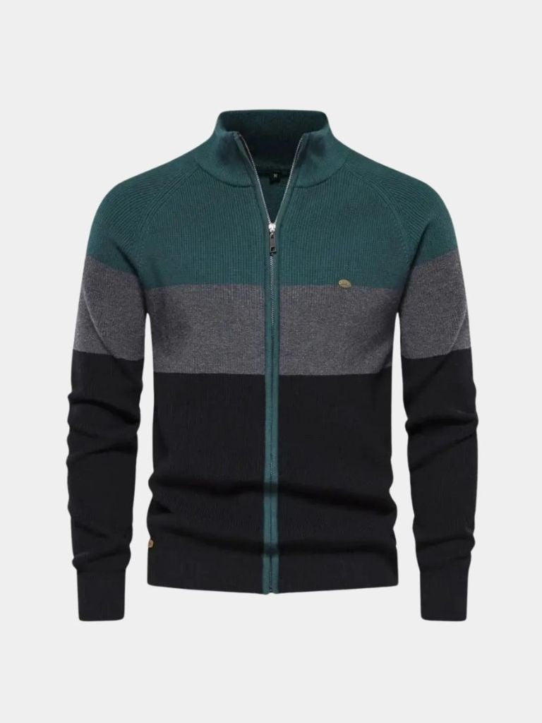 Cardigan a collo alto in misto cotone con zip - Aurelio Club