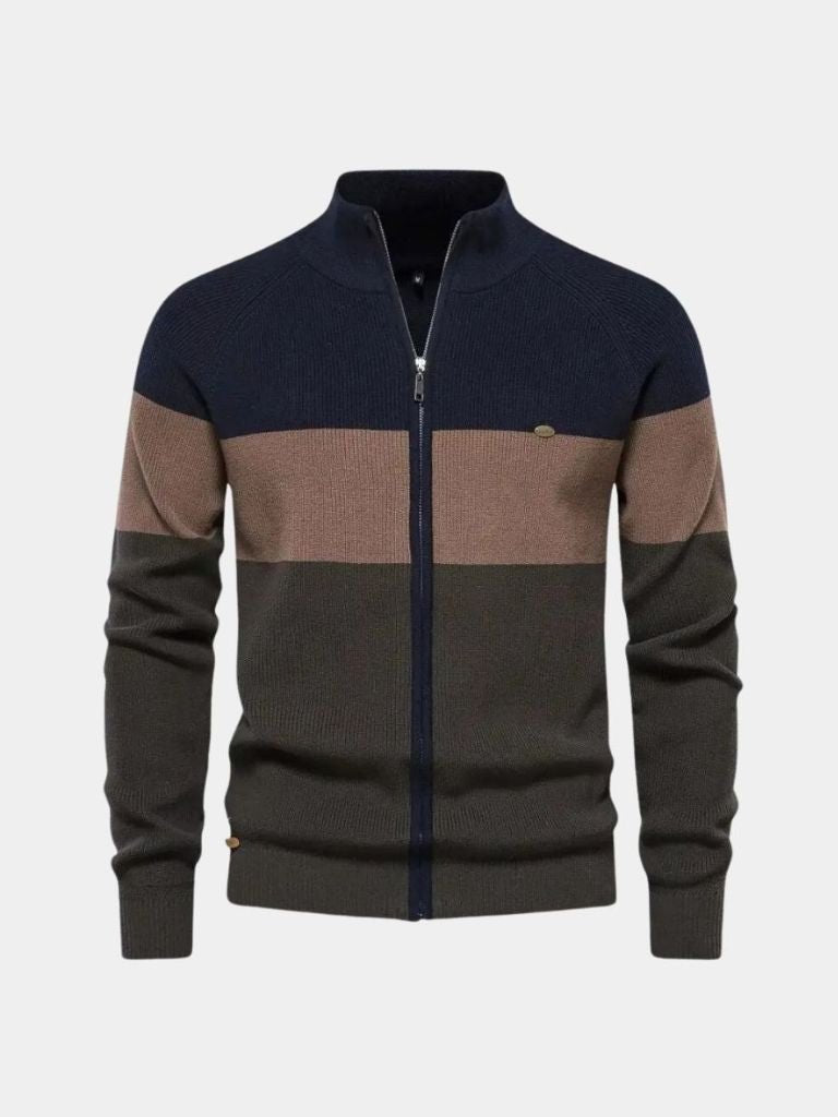 Cardigan a collo alto in misto cotone con zip - Aurelio Club