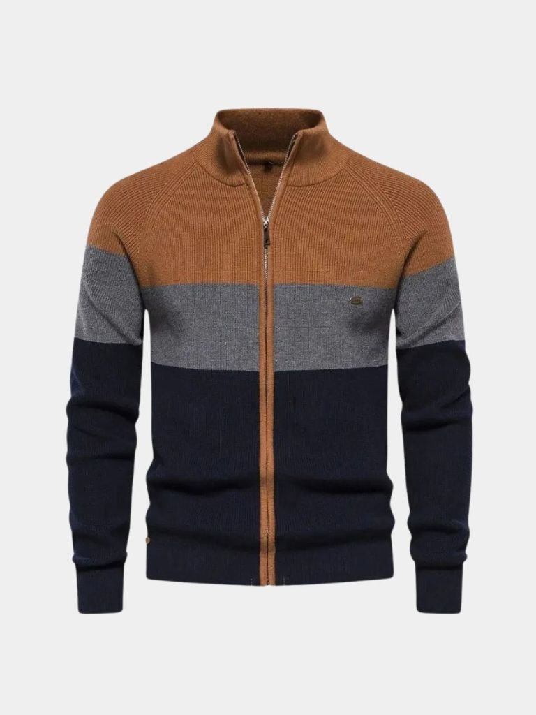 Cardigan a collo alto in misto cotone con zip - Aurelio Club