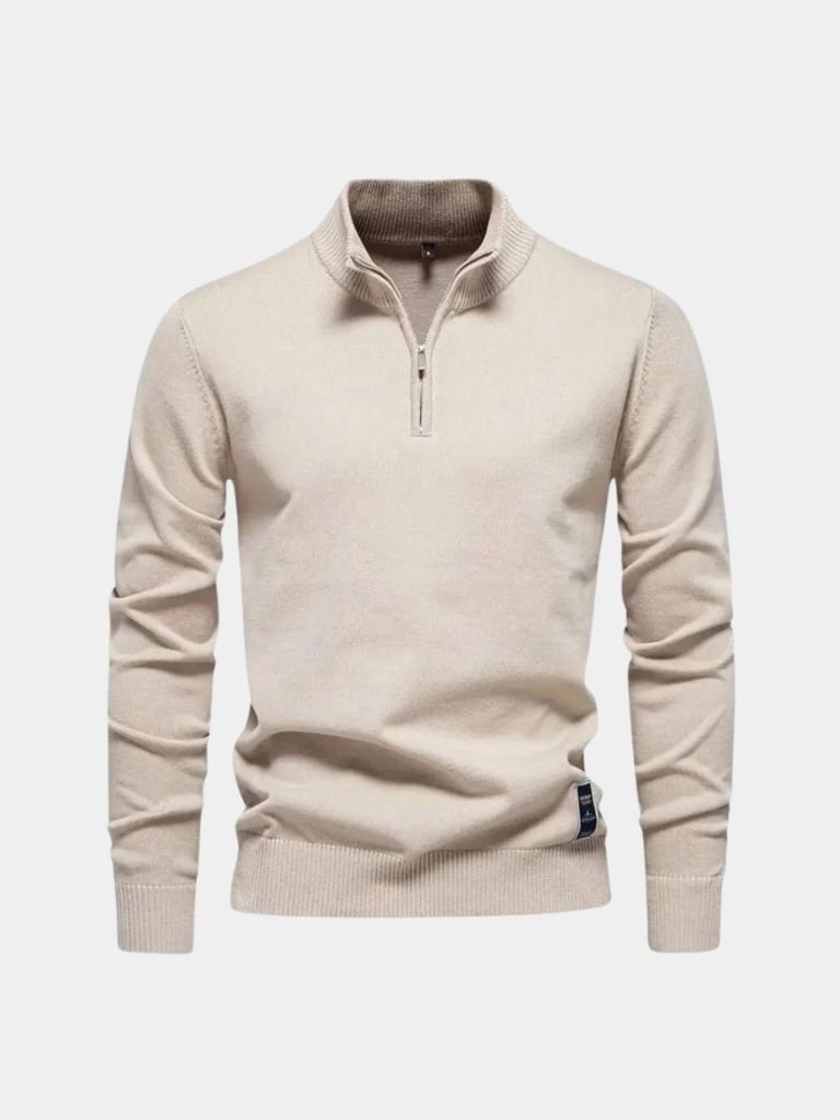 Maglia in tinta unita in misto cotone con mezza zip - Aurelio Club