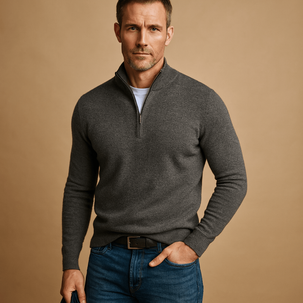Maglione uomo morbido con mezza zip