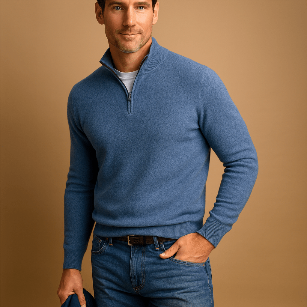 Maglione uomo morbido con mezza zip