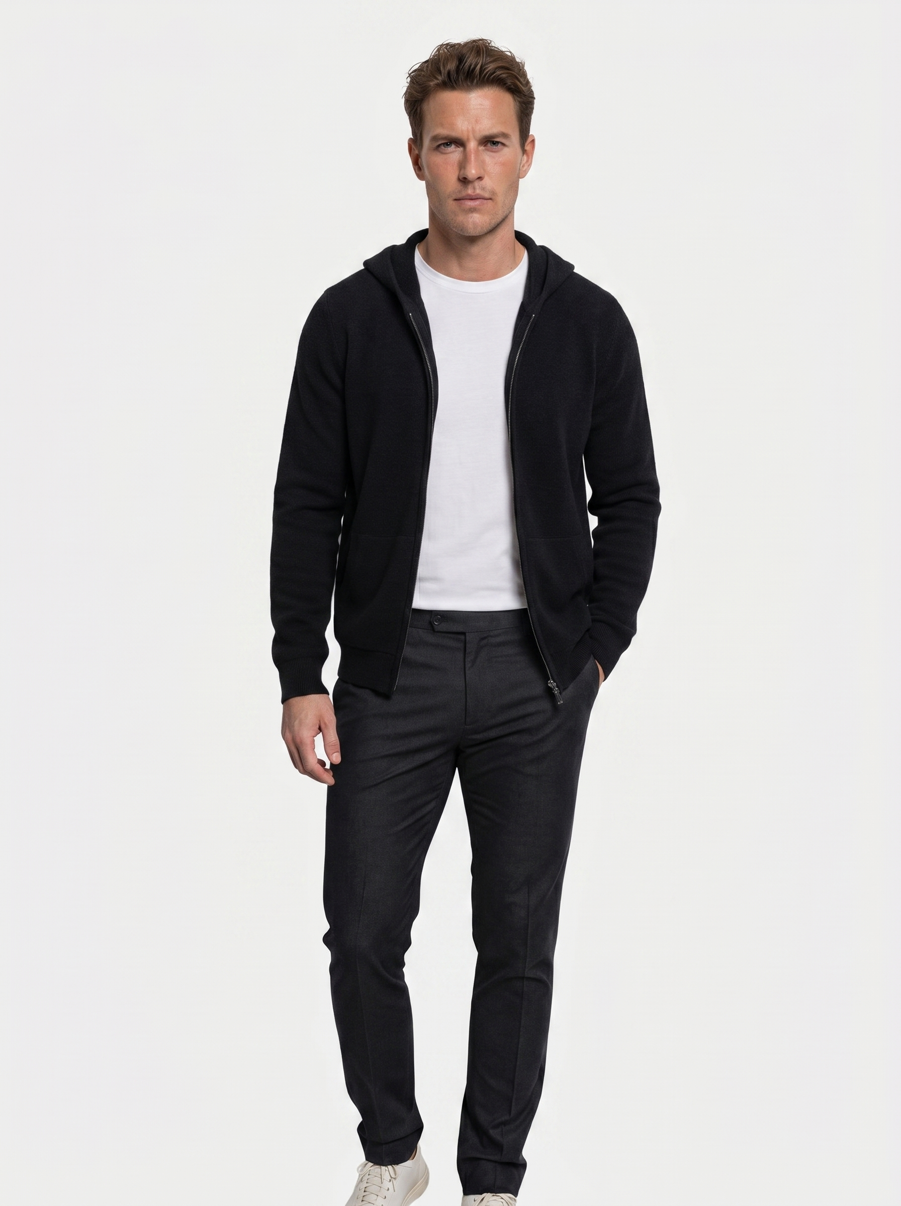 Maglia in lana merino con cappuccio e zip - Aurelio Club
