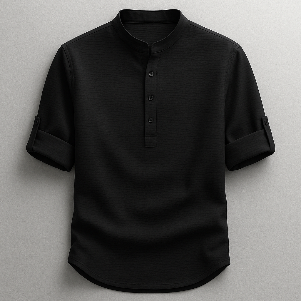 Camicia uomo in misto cotone con fondo arrotondato