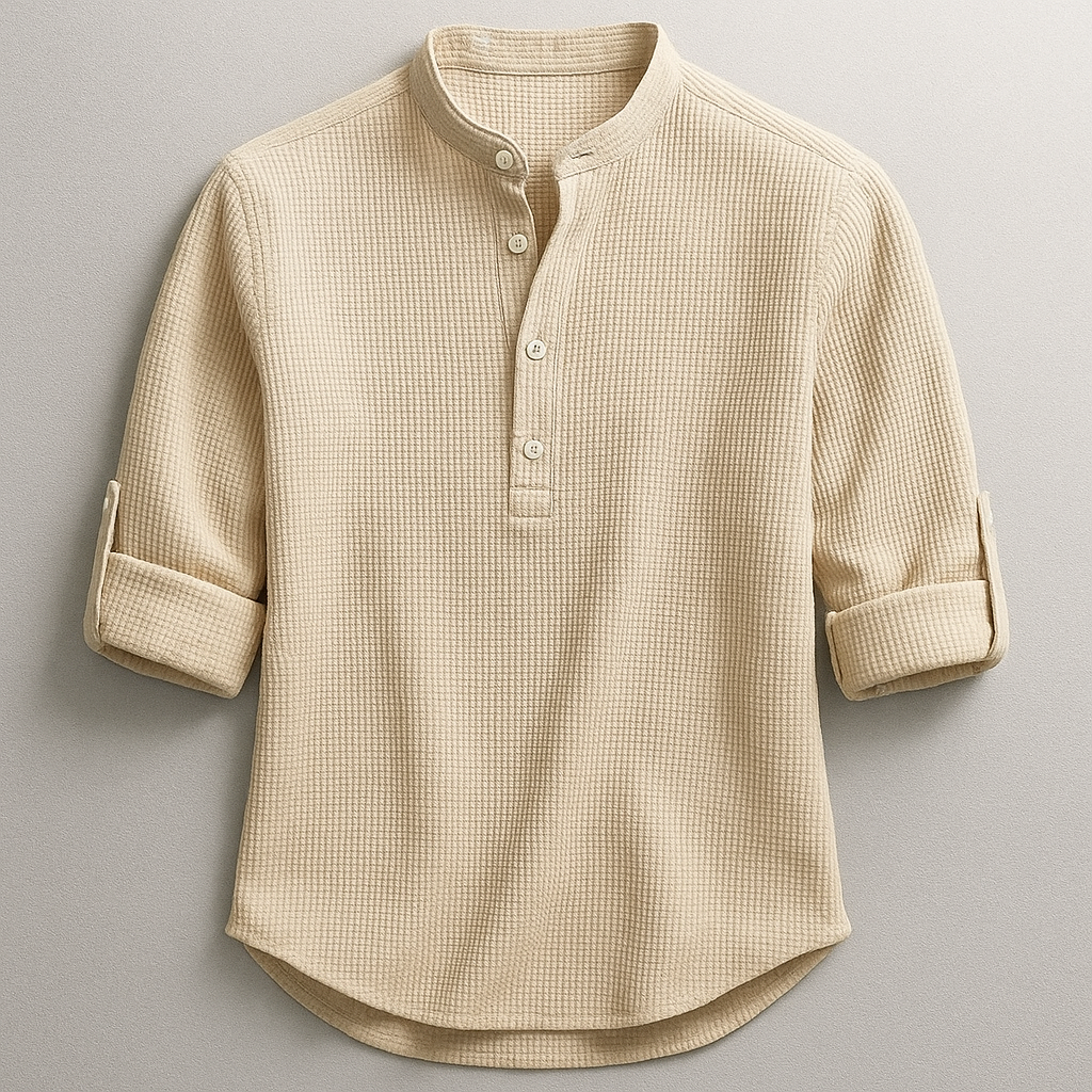 Camicia uomo in misto cotone con fondo arrotondato